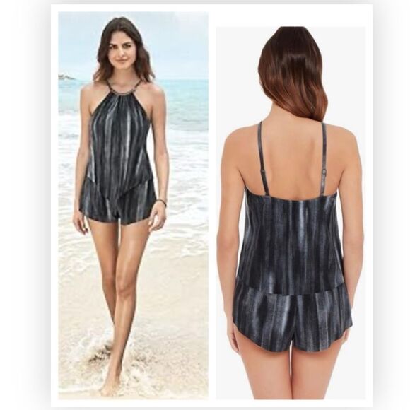 MagicSuit Jeannie Goldie Romper One Piece Swimsuit Black Grey Size 16 New $186 - Picture 1 of 8